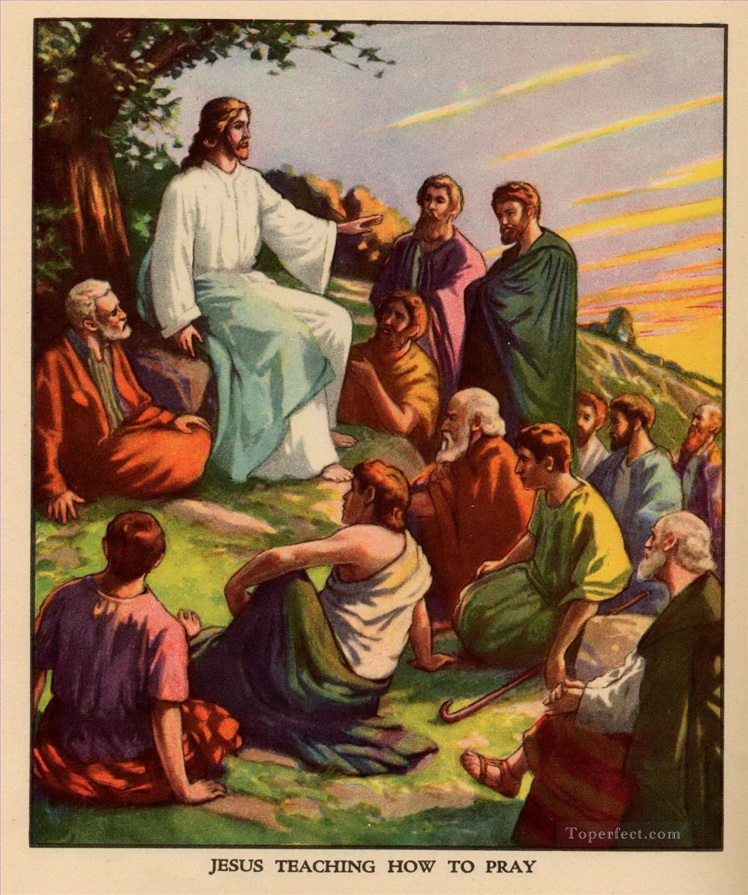 Jesús enseñando cómo orar cristiano religioso Pintura al óleo